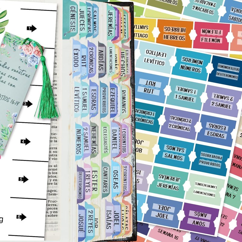 Cualfec Spanish Catholic Bible Index Tabs New & Old Testament Tabs Matte Laminated Floral Design, Bible Journaling Supplies - 122 Pcs (Solid Color) - Image 1